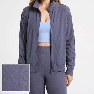 EUC - ATHLETA Brooklyn Bomber Jacquard Tall L Leopard Medieval Violet - Size Med